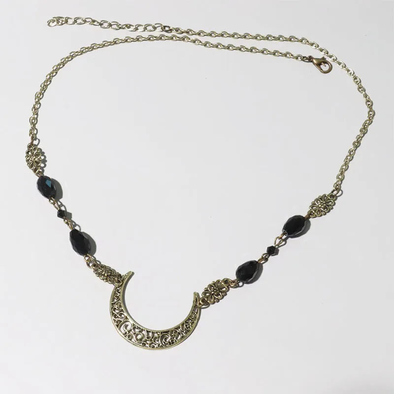 Hollow Out Moon Head Chain Wedding Retro Women Hair Jewelry Accessories Natural Stone Crystal Alloy Chains