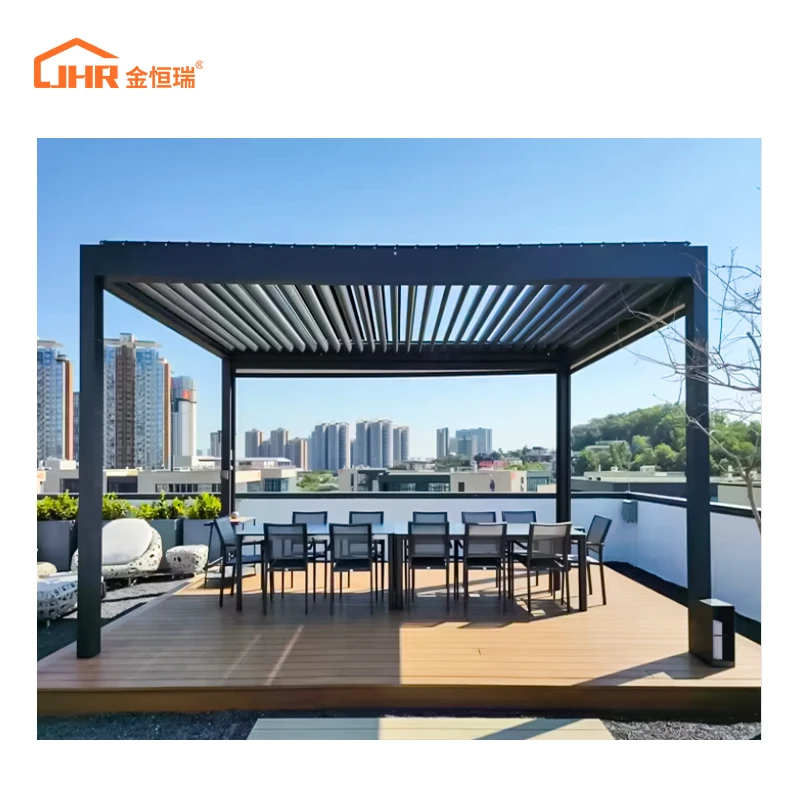 JHR Automatic Retractable Waterproof Fabric Window Skylight Ceiling Outdoor Awning Design With Gazebo Outdoor Aluminum Pergola