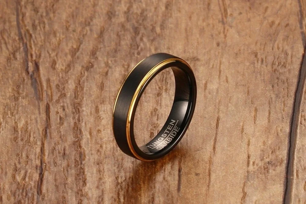 
Black Tungsten Rings for Men 5MM Thin Gold-color Wedding Rings for Male Jewelry 