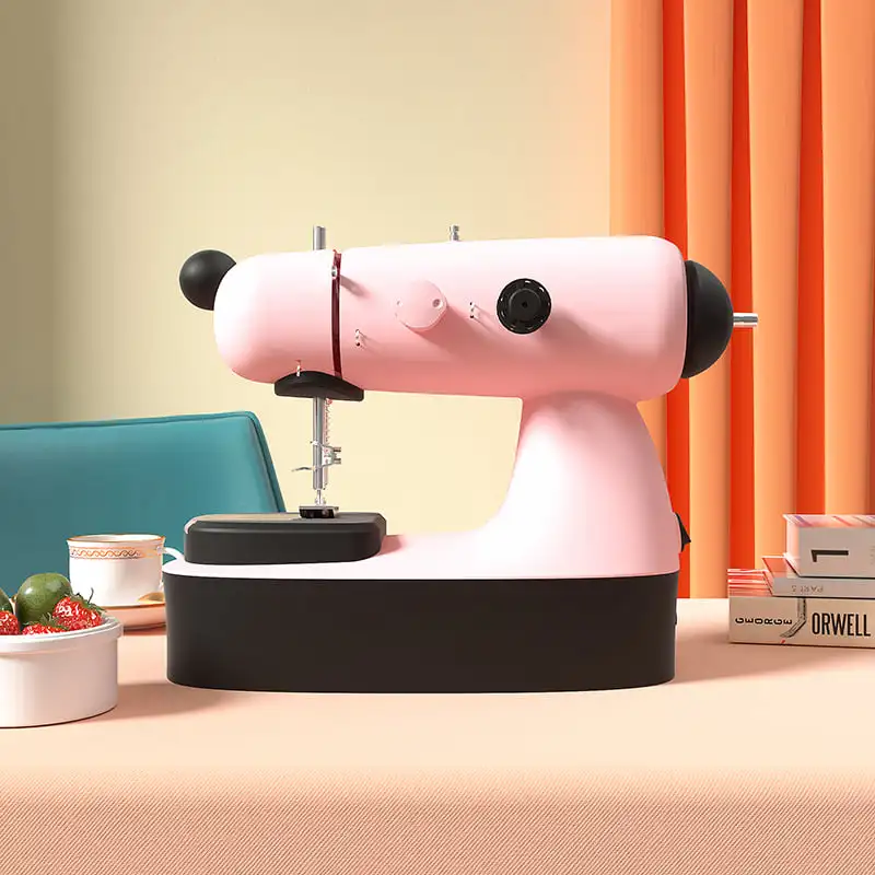 KINGONE JA1-1 Usa Eu Power Adapter Easy Handheld Mini Small Button Girl Sewing Machines with Sewing Table Light for Cloths Pink