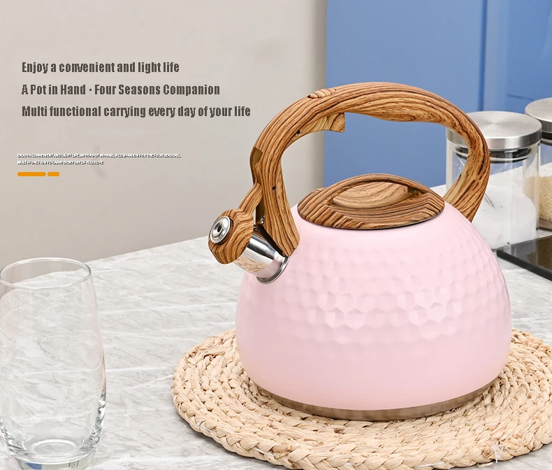 Household 3-liter large capacity stainless steel whistle kettle pink whistle kettle electric stove electric kettle