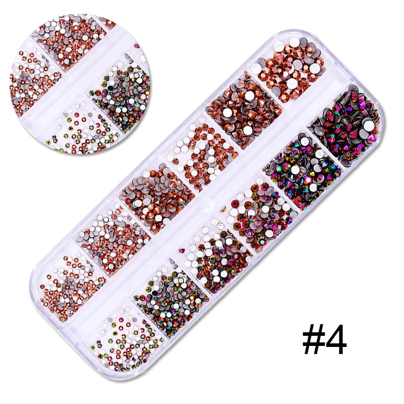 12 коробок/набор усеяны искусственными драгоценными камнями; Со стразами; С камнями и 3d Блеск для ногтей