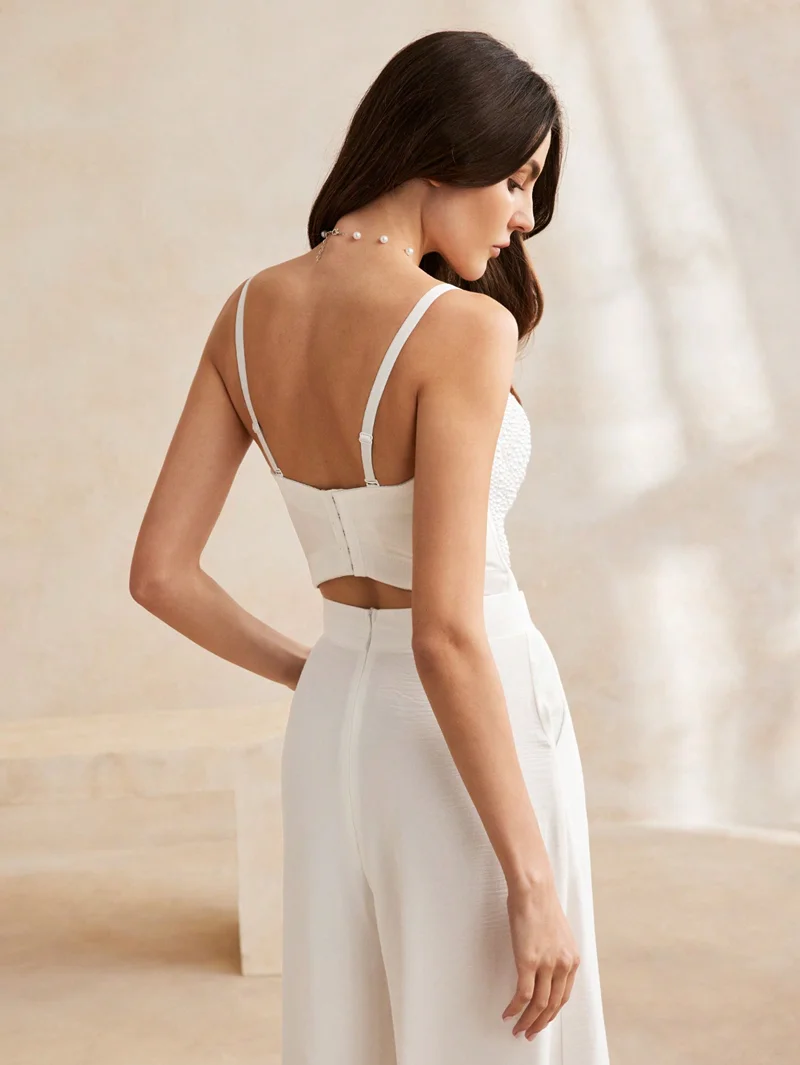 New fashion party camisole luxury women underwire sexy crop top pure white pearl bustier corset top