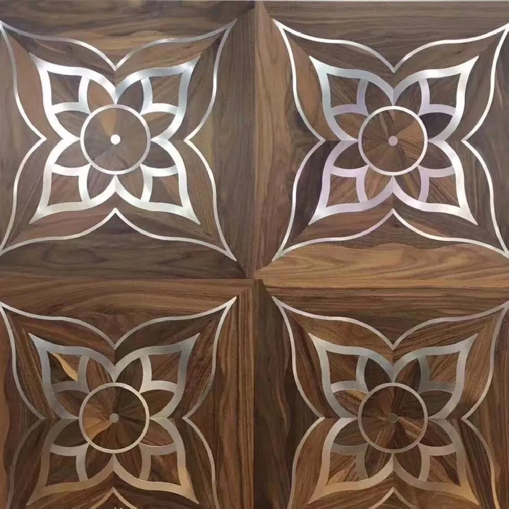 Wood Copper/Stainless Steel/Brass/Metal Inlay Parquet Parket Wood Floor