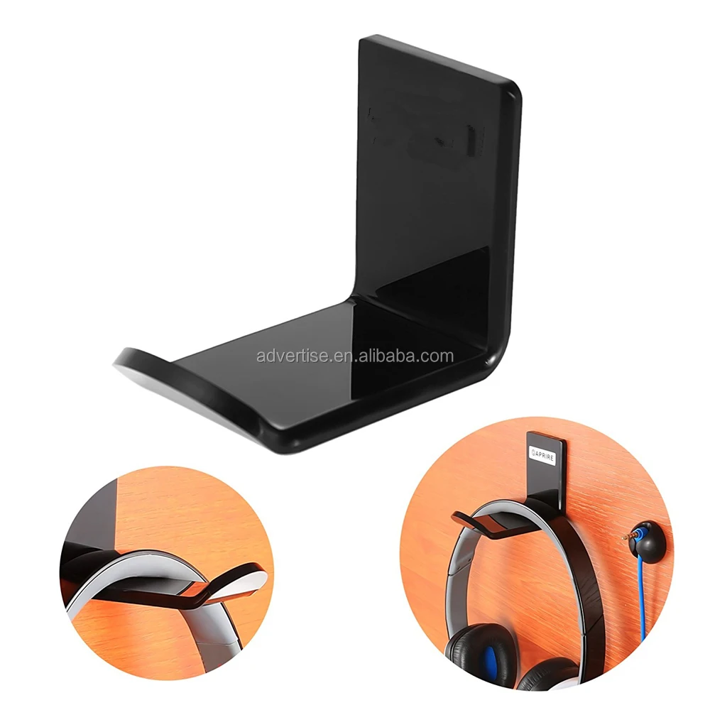 Customized Acrylic Wall Mount Headphone Stand Hanger Holder Hook With Cable Clips acrylic headset headphone stand