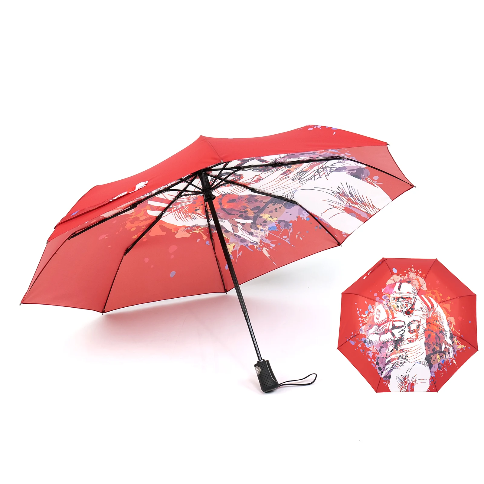 Fashion Design Auto Switch 3 Fold Portable Compact Custom Sport Pattern Travel Umbrella