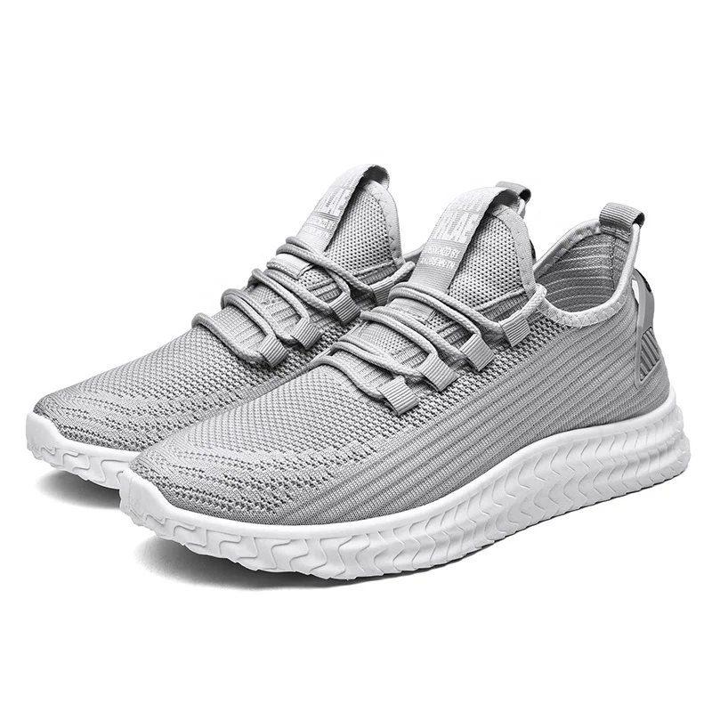 grey casual shoes lace up men fly knit shoes lightweight comfortable breathable walking sneakers tennis