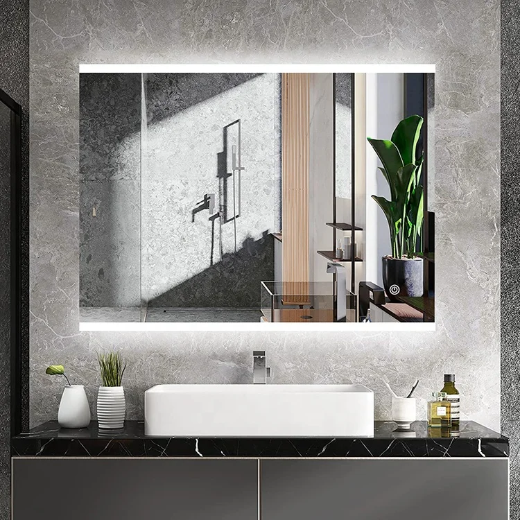 Bathroom Cosmetic Vanity Mirror with LED lights and Additional Features Wall Mounted Lighted LED Mirror Factory