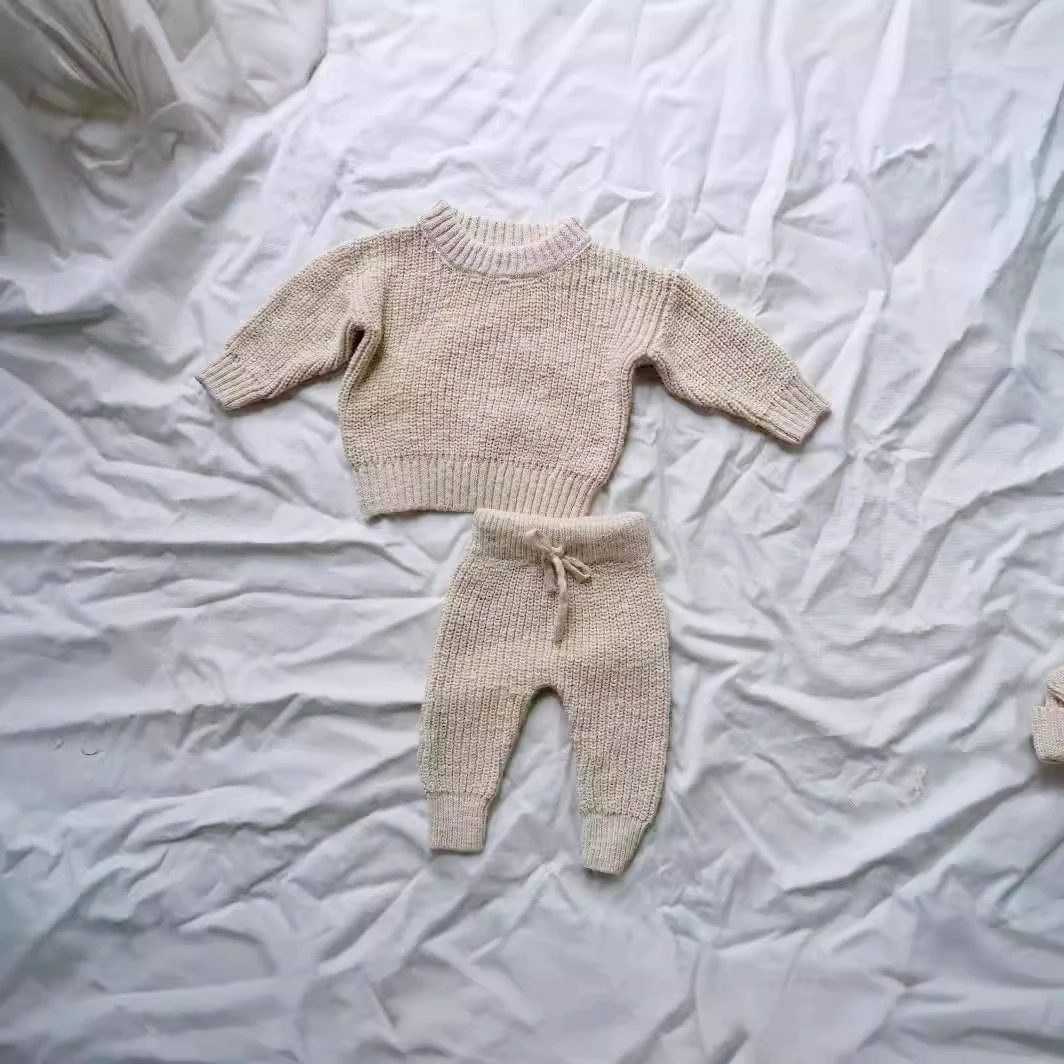 Autumn and winter 4-piece set Cotton Romper Sweater Beanie Baby Knit Clothing Set