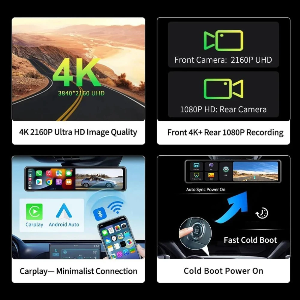 12 Inch 4K Car Dvr Mirror WiFi GPS IPS Screen Stream Rear View Dash Cam Mirror Dual Car Camera Drive Recorder Black Box
