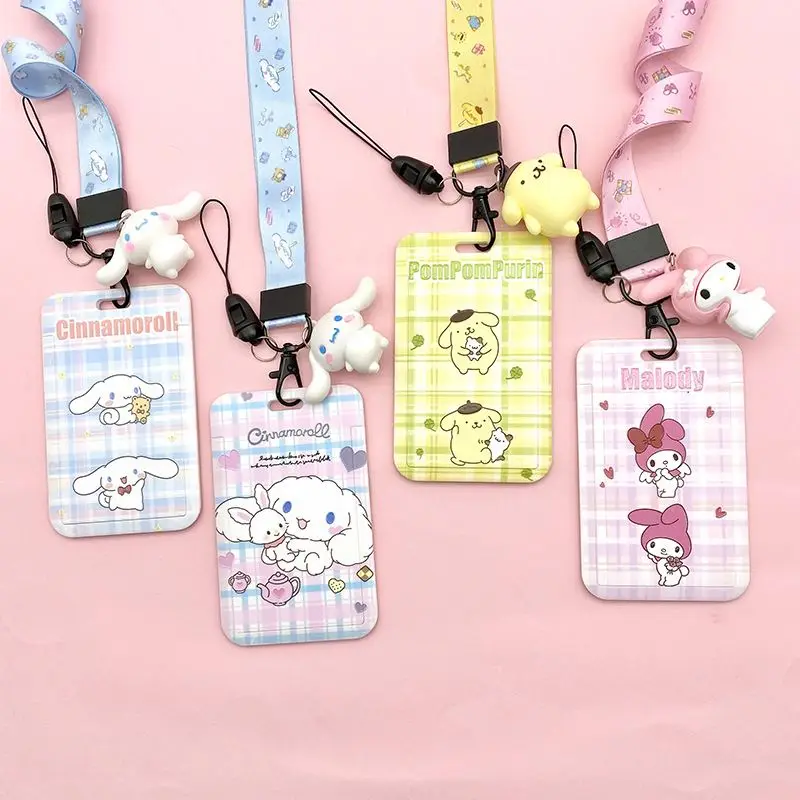 Cartoon Anime Lovely Melody Kuromi Cinnamoroll Design Student Name Tag Card With Pendant Full Cover Neck Straps Wholesale Custom