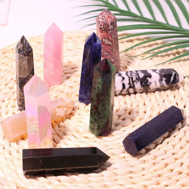 Natural Crystal Wand Crafts Polished Healing Rose Quartz Amethyst Tower Tiger Eye Stone Crystal Point Wand