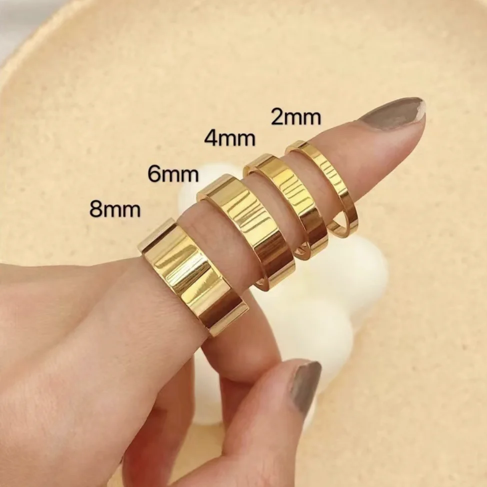 Minimalist Engraved Flat Band rings gold 18k rings jewelry women plated Non Tarnish Wide Thick Cigar Stacking Ring
