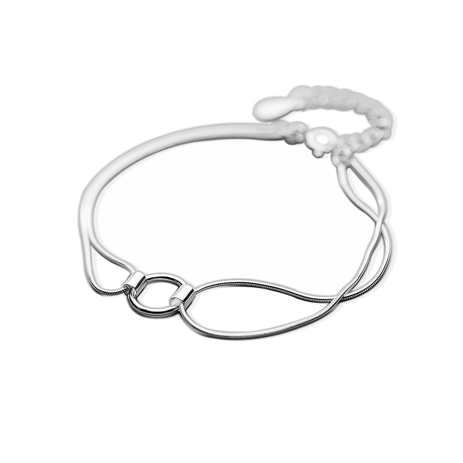 Interlocking Silver Circle Bracelet 925 Sterling Silver Bracelet For Women Geometric Round Double Snake Chain Summer Accessories
