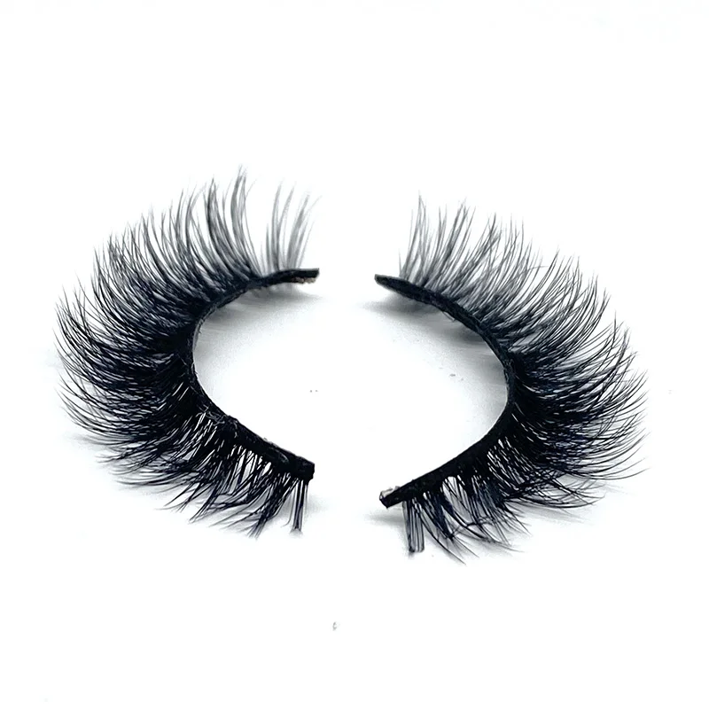 Free Sample Russian Strip Lashes Natural Fluffy Plant Fiber 3D Faux Mink Eyelashes D Curl Strip Eyelash Dramatic 25MM Mink Lash
