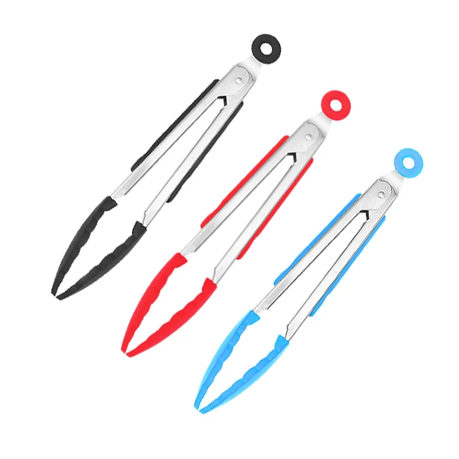 Milk white 7 inch gold plating vegetable kitchen silicone food tongs set of 3