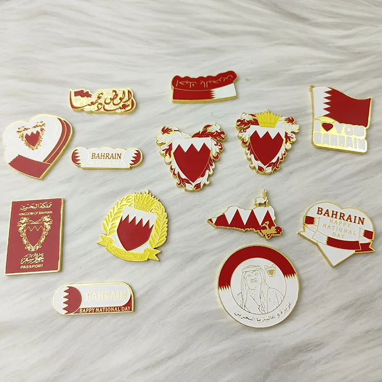 Custom Magnetic Bahrain Flag Pin  National Day Arabic Letter badge