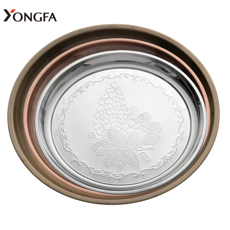Hot Sale Restaurant Serving Tray Cheap Round Stainless Steel Metal Plate Dinner Dishes & Plates For Wedding Hotel
