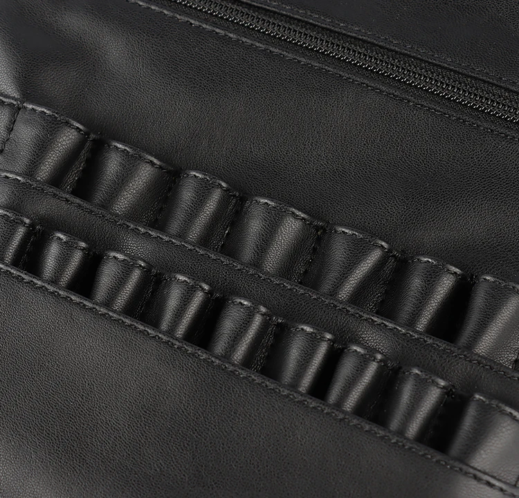 Портативная косметичка из искусственной кожи на заказ, черная сумочка для косметики с держателем для кистей