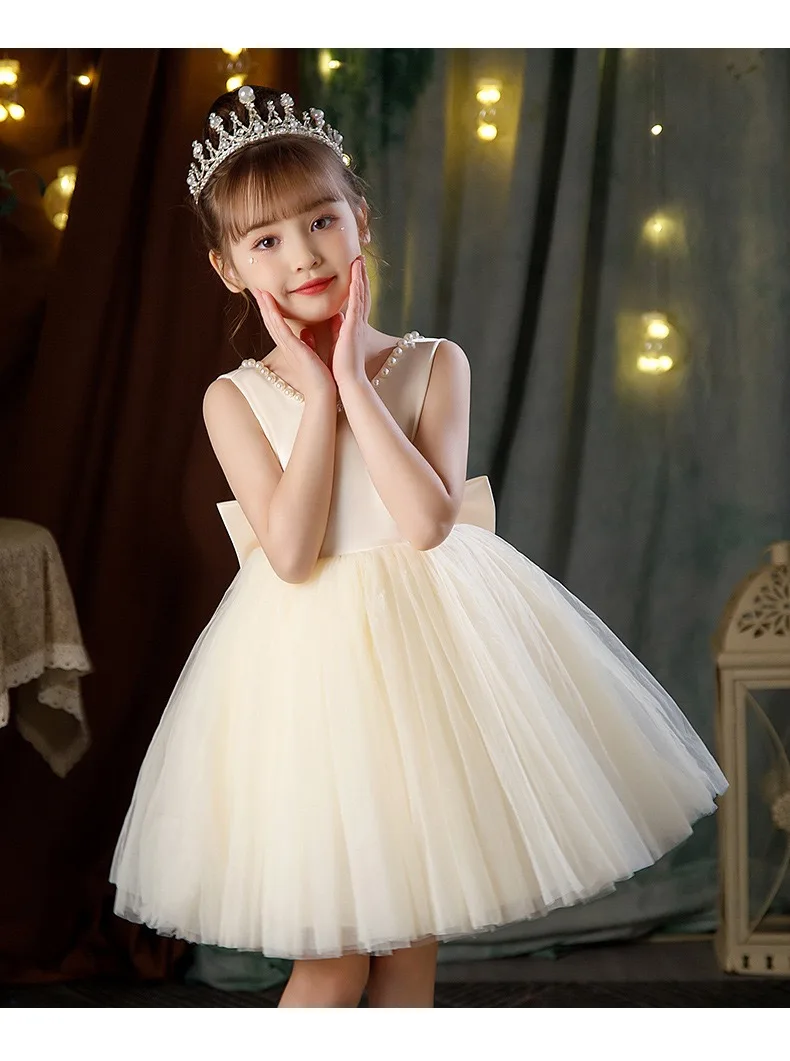 back v-neck Cute Summer Sleeveless Backless Baby Girl Party Dress Children Wedding  Frocks for 7 Years Princess dress  old