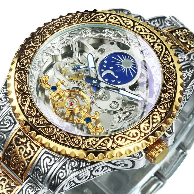 Forsining Tourbillon часы для мужчин механические скелетоны мужские Топ бренд класса люкс Выгравированные винтажные Луна фазы