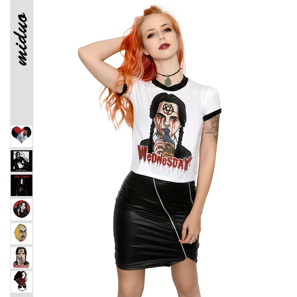 New hot sale fashion Halloween digital printing women Gothic style sexy tight short sleeve round neck slim T-shirt women
