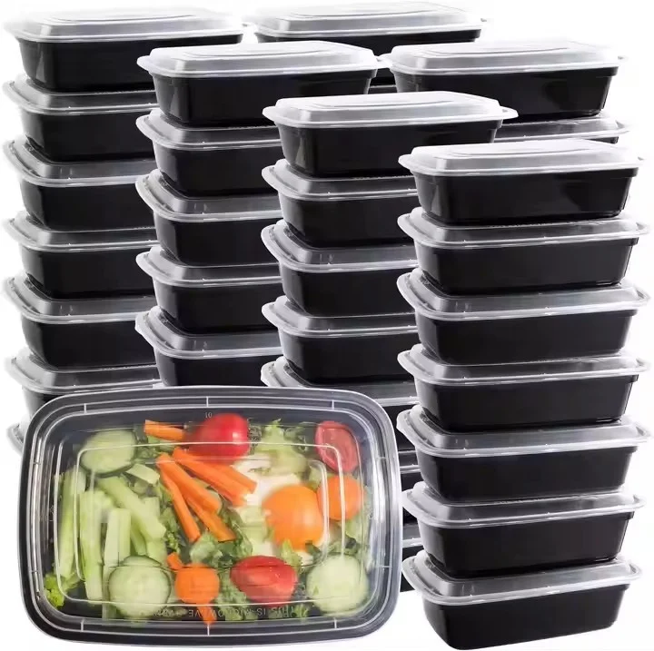 Bento Lunch Box Takeout Food Packing Container Base Plastic to Go Disposable Meal Prep Restaurant Black Injection Multifunction