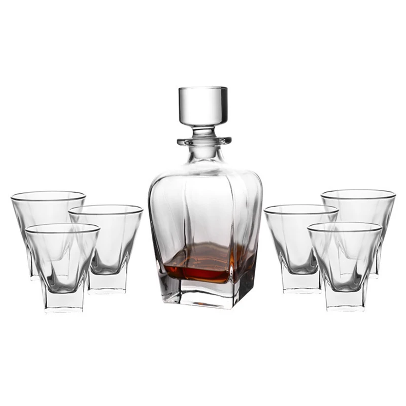 amazon best top seller product 630ml square factory scotch glass whisky whiskey bottle decanter decanters for bar gift set