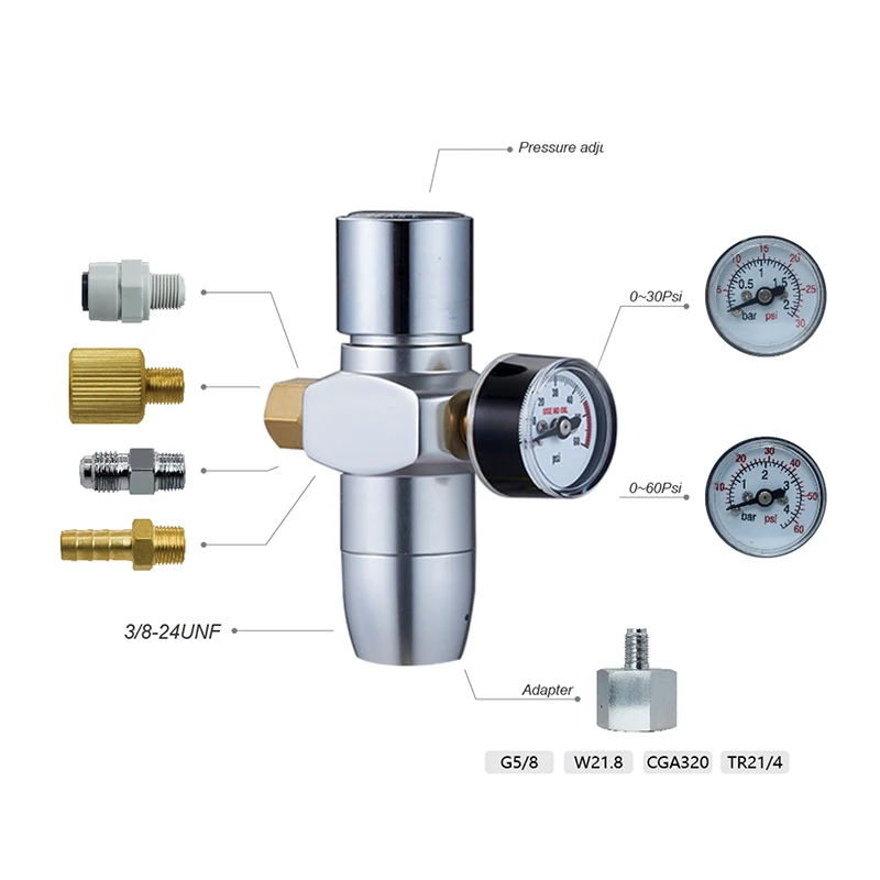 With Thread Adapter And Ball Lock Disconnect Portable Co2 Regulator Keg Kit Beer Keg Gas Mini Regulator
