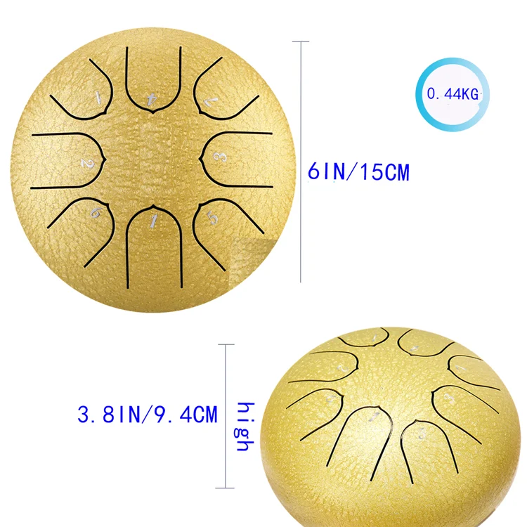 
6 Inch 8 Note Percussion Instrument Lotus Hand Pan Drum with Drum Mallets Carry B Steel Tongue Drum 