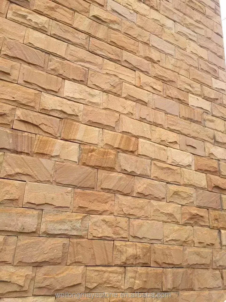 Chinese Natural Sandstone Villa Yellow Mushroom Stone Balcony Culture Stone Garden Outdoor Wall Brick Ancient External