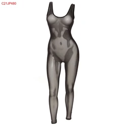 YIXIN Sexy See Through Streetwear Sleeveless Solid Color High Elastic Bodycon Jumpsuit Women Casual
