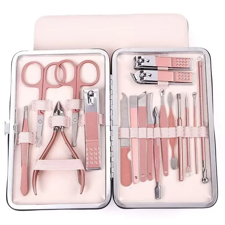 Support OEM 15pcs Black Stainless Steel Manicure Set Men Travel Grooming Kit For gift Creative shop supermarket custom logo