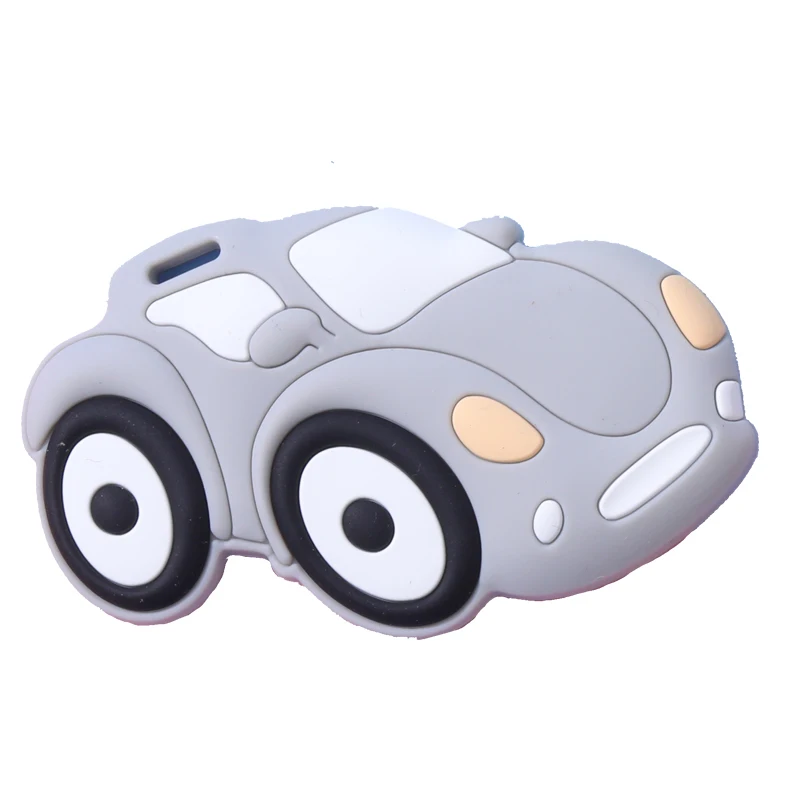 2021 new design  hot sale customized soft food grade sensory BPA free yellow race car silicone baby teether toy