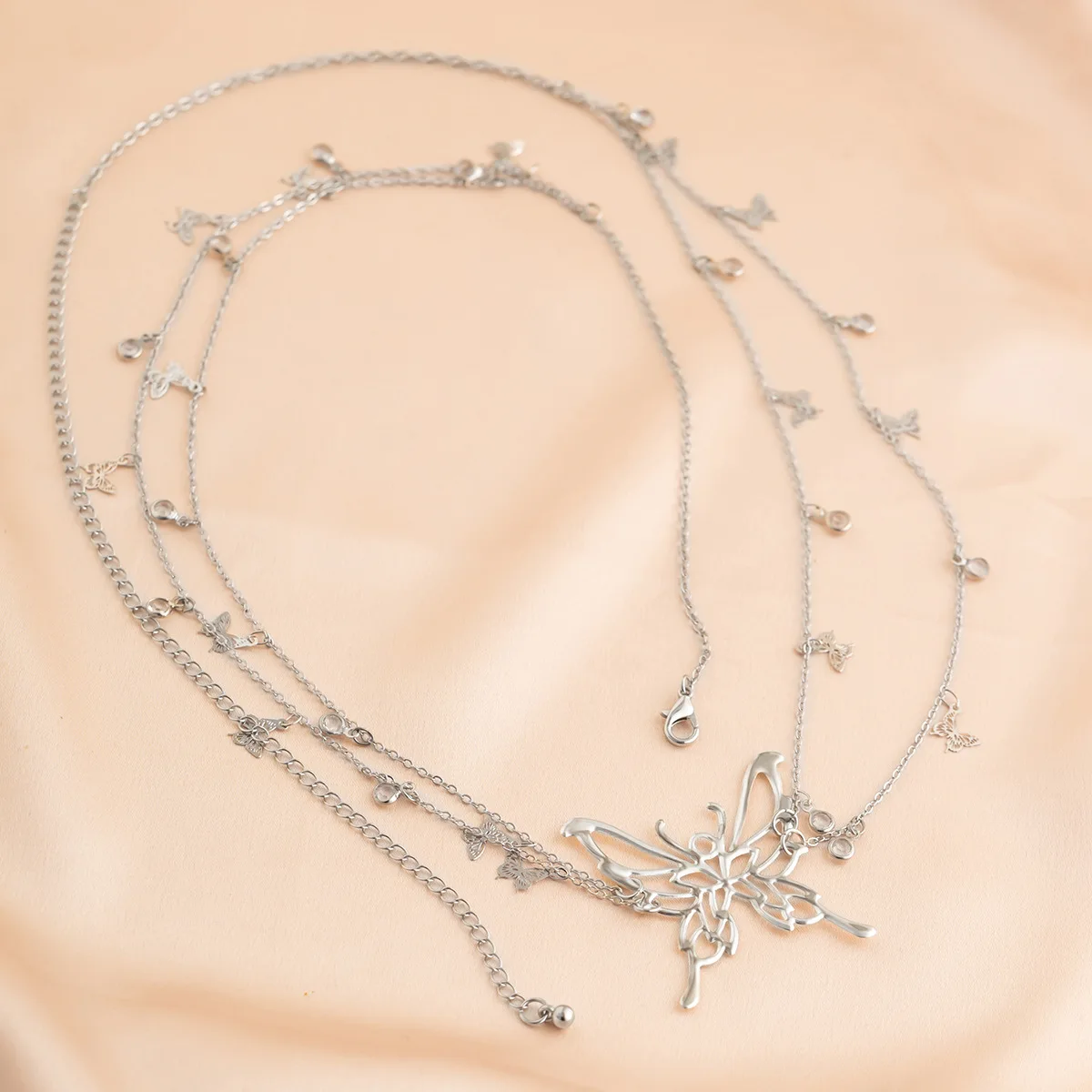 Beach Jewelry Temperament Metal Body Chains for Women Alloy Butterfly Pendant Double Layer Tassel Belly Chains