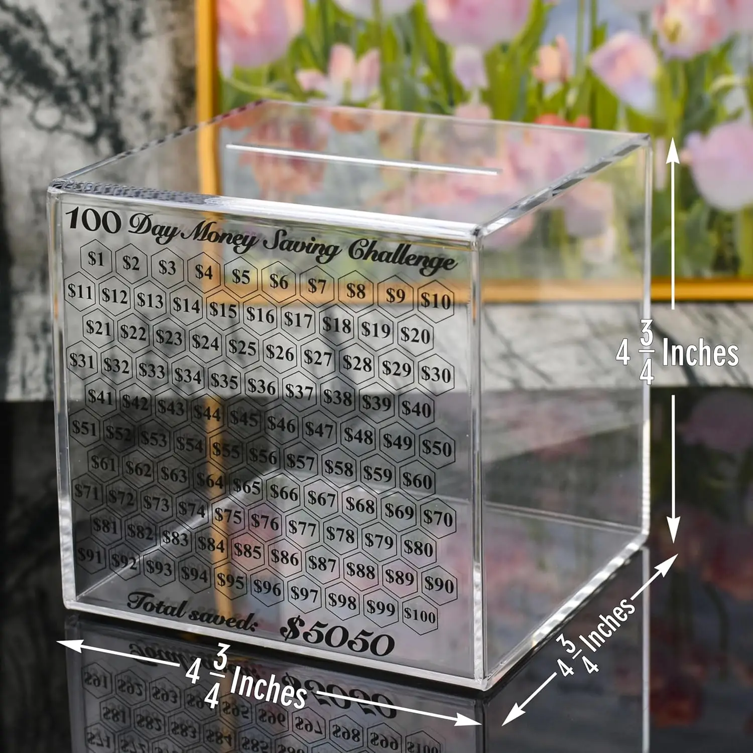 Yageli OEM Acrylic Clear Safe Piggy Bank Money Box with $10,000 Goal Countdown Deposit Box for Money Saving with Number Checks