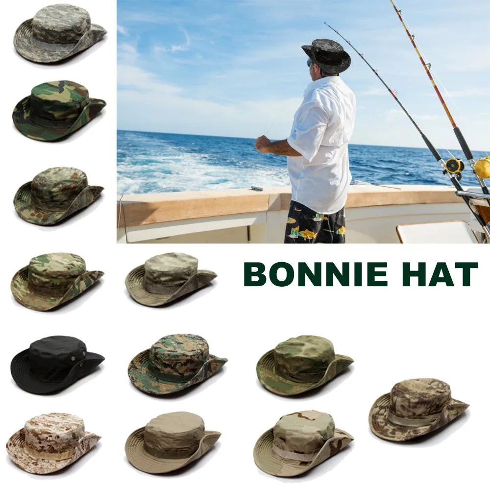 Men Outdoor Sports Sun Bucket Hats Camo Hiking Hunting Fishing Hat Camouflage Tactical Boonie Hat