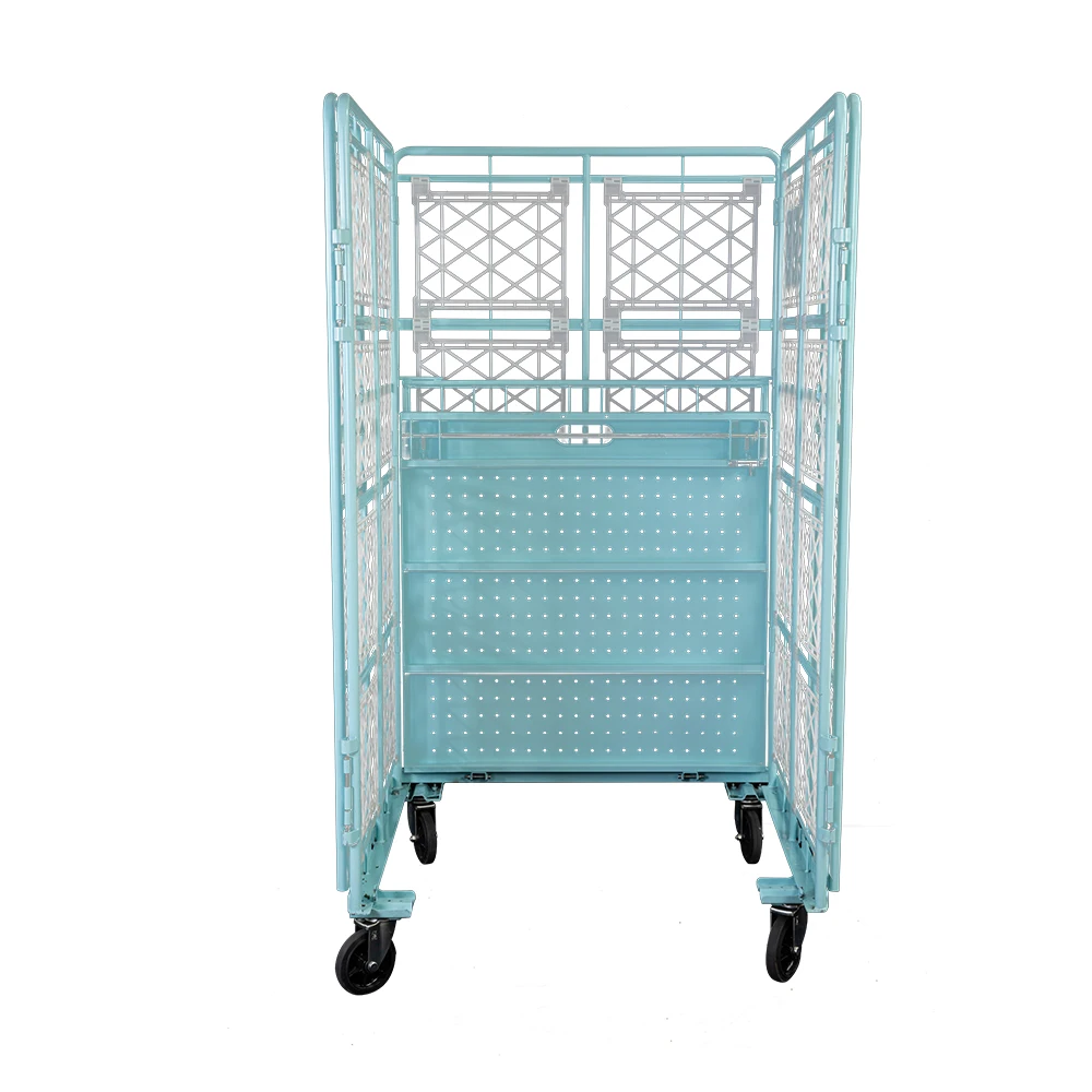 Customized 4 sided A frame nesting full security metal steel wire foldable warehouse rolling cage