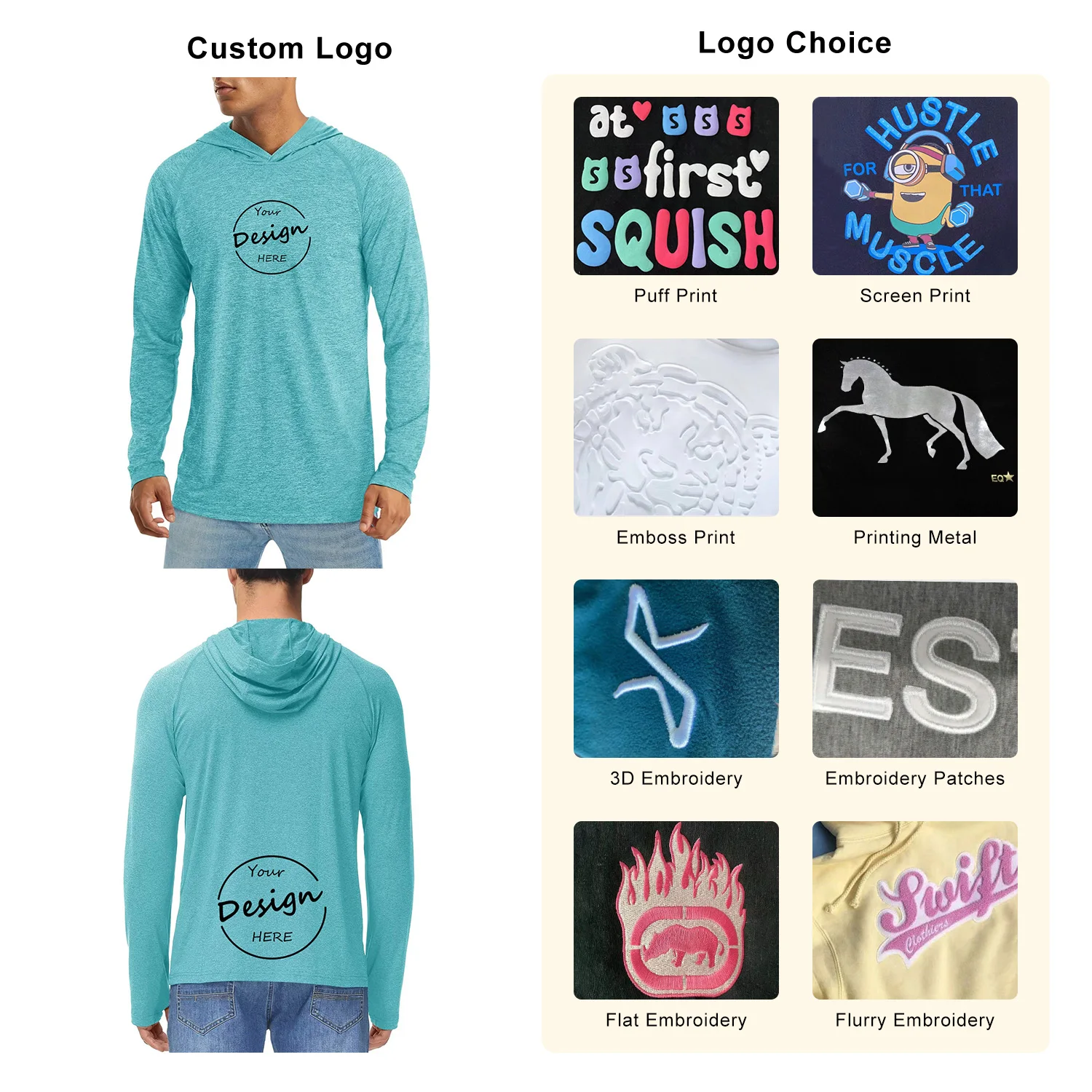 Wholesale Custom Logo 95% Cotton 5% Polyester Hoodies Sweatshirt Casual Breathable  Men Long Sleeve T Shirt With Hood