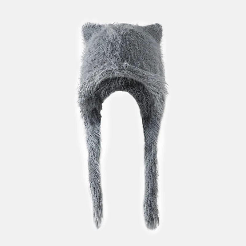 Lady Autumn Winter Warm Ears Beanie Hat Plush Cat Ears Knitted Hat Ear Protection Beanie