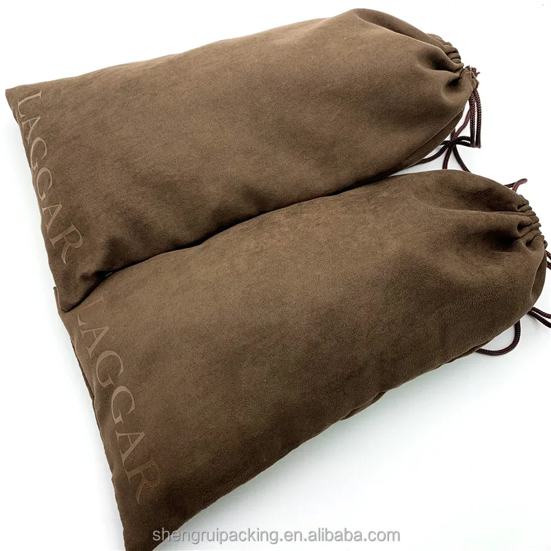 Brown Suede Drawstring Shoes Bags With Shiny Logo,Suede Dust Bag for Handbag