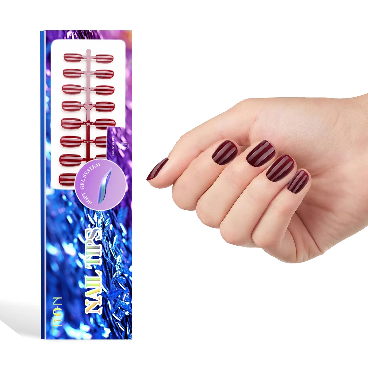 Factory Wholesale Coffin Almond Short Pre-colored Press on Nails French Gel Nail Tip Kit 32Pcs/Set For Nail Extension