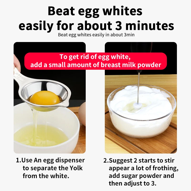 USB Rechargeable Automatic 2 Replaced Mix Head Egg Beater