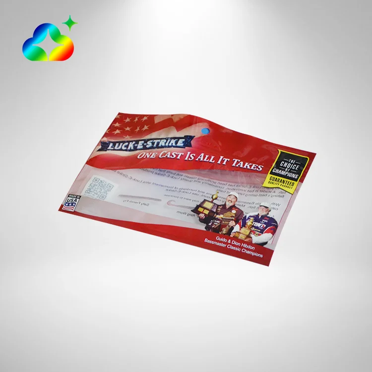 Custom Printing Soft Plastic Ziplock Fishing Lure Bait Packaging Bags With Logos And Hanging Hole