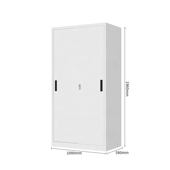 Steel wardrobe almirah 2 sliding door cheap bedroom storage clothes locker wardrobe furniture KD structure steel cabinets