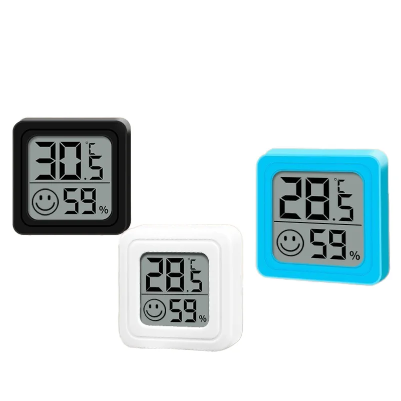 Compact Smiley LCD Digital Thermometer & Humidity Meter Model 0726 Double-Sided Tape Indoor Climate Monitor Home Office Plastic