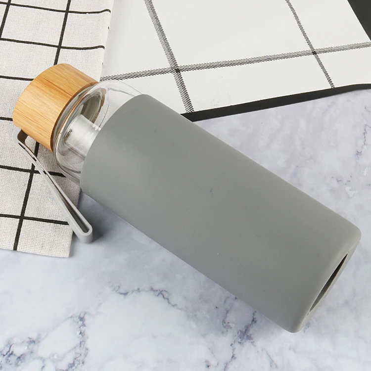 Microwave Safe Heat Resistant Glass Water Bottle Leakproof Bamboo Lid