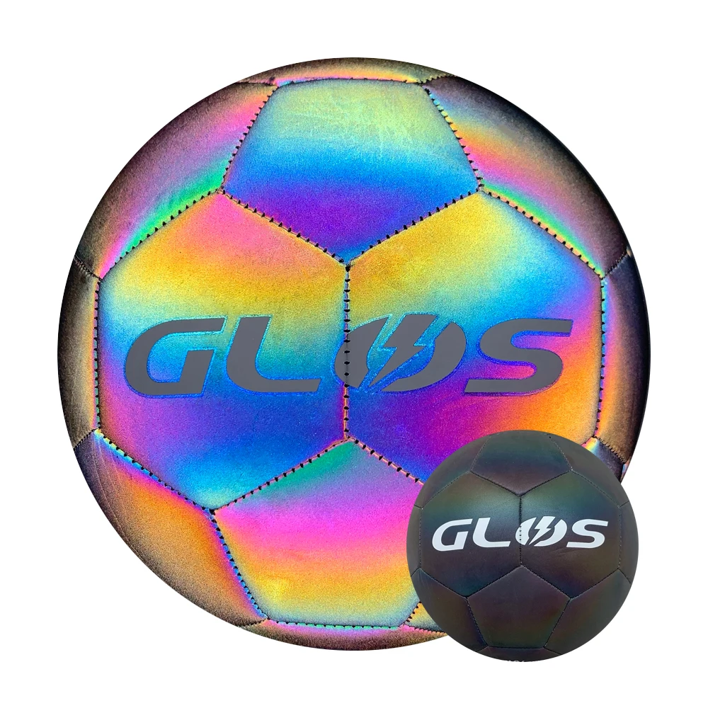 Holographic Glowing Reflective Soccer Ball Light Up with Camera Flash Glow in The Dark Soccer Balls Gifts Toys Kids
