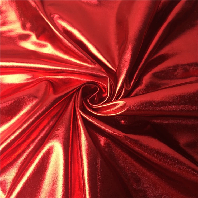 Wholesale Brocade Shinny Two Way Stretch 100 Polyester Knit Crystal Colorful Silk Lurex Metallic Foil Coated Fabric