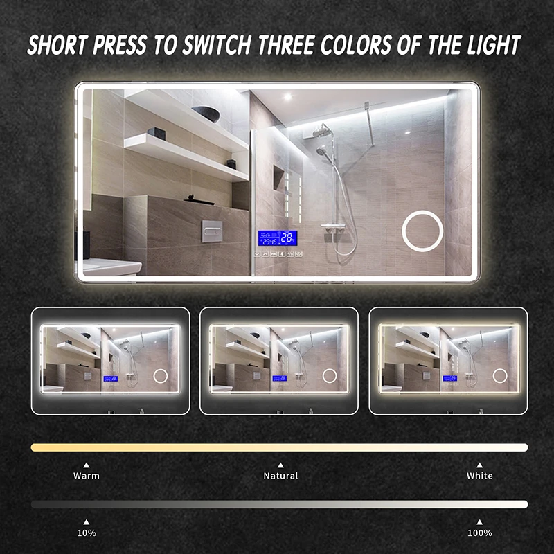 Прямоугольник косметическое зеркало для ванной со светодиодной подсветкой настенный умная розетка с подсветкой зеркало для ванной со светодиодной подсветкой Отображение времени